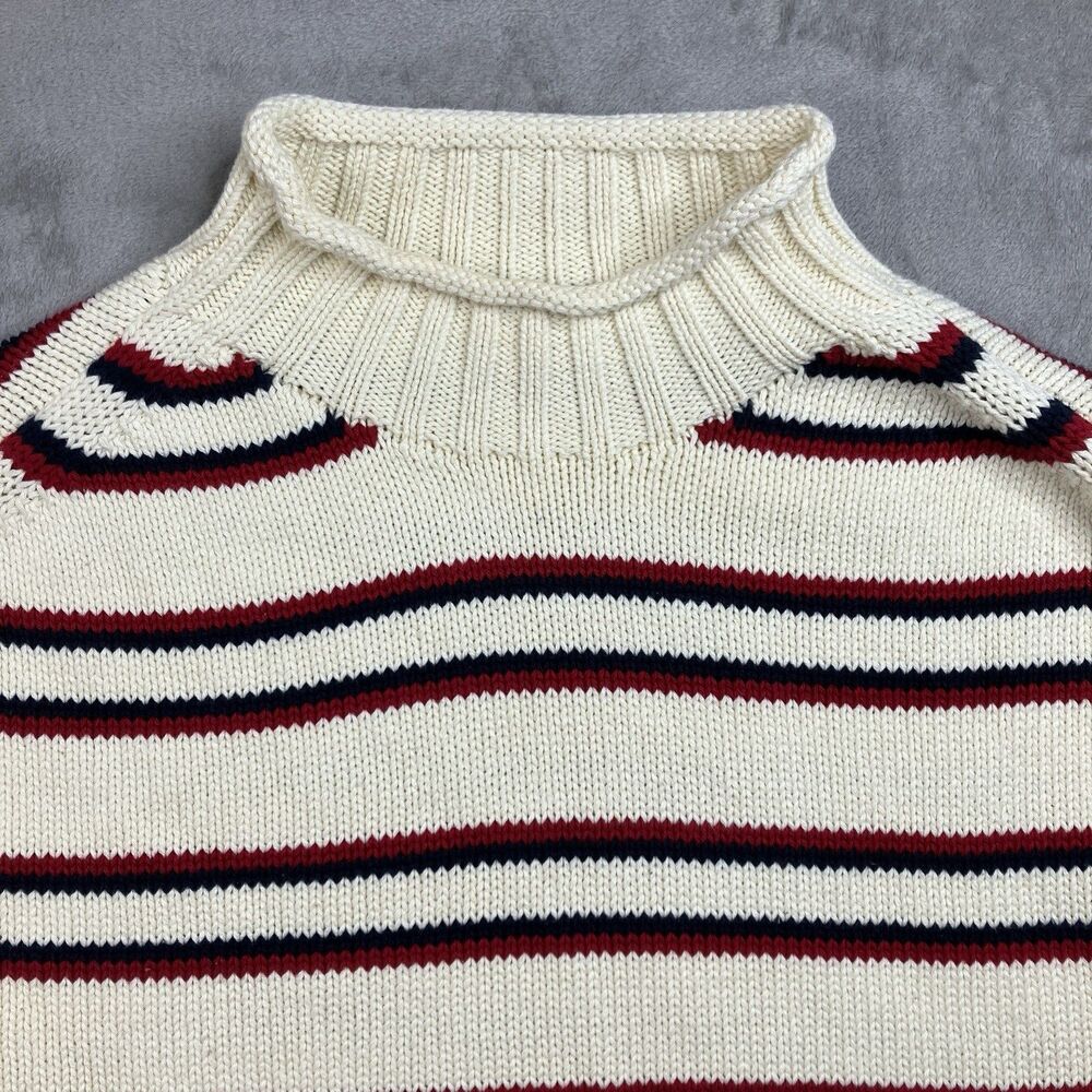 J Crew 2025 Rollneck Sweater Cream Red Striped 100% Cotton Americana Womens M - Picture 2 of 15